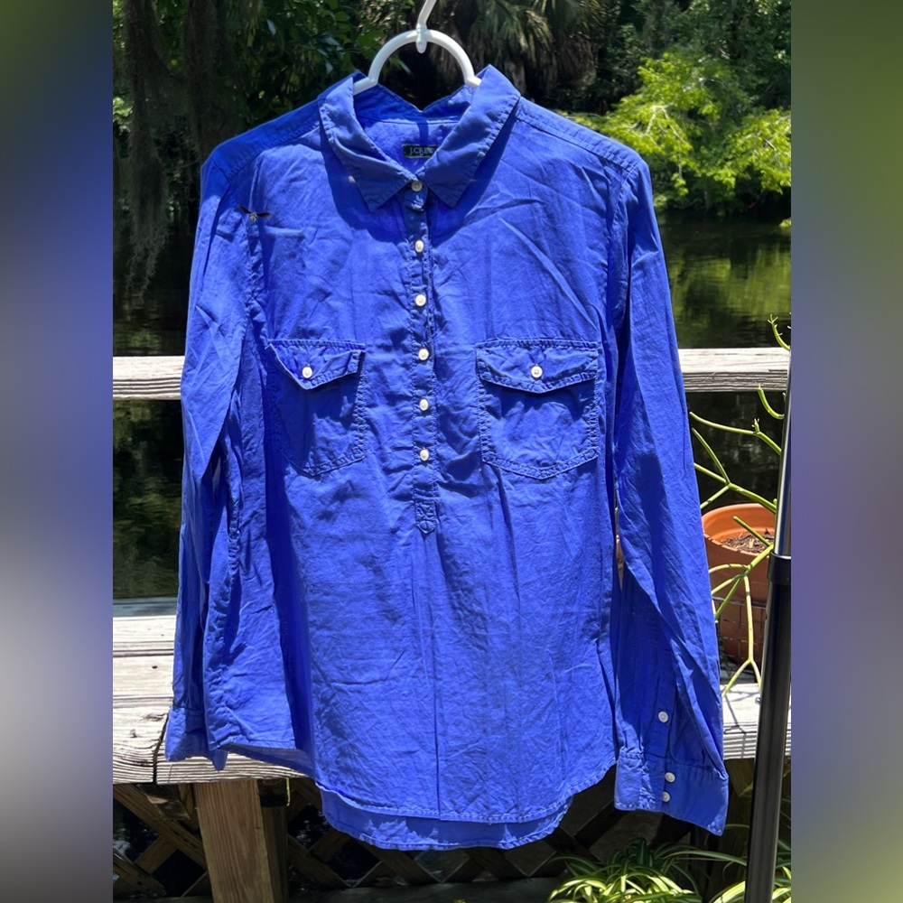 💜 J. CREW Linen Cotton Blend | Popover Top | L
